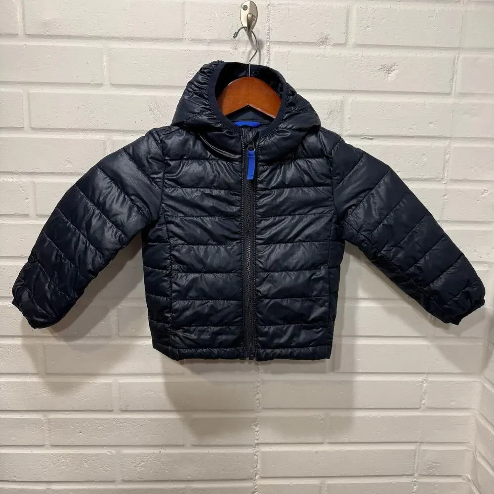 Primary Toddler Sz 2T Lightweight Water Repellent Puffer Jacket Navy‎ Blue Hood